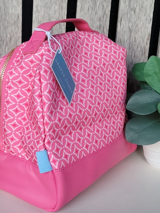 Draper James Handbags - Draper James Pink Patterned Geometric Insulated Nylon & Leatherette Lunch Tote